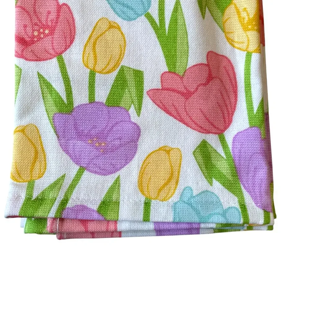 T-Fal Floral Cotton Kitchen Towels 18x28 Pop of Color Spring Tulips Set of 2 NEW